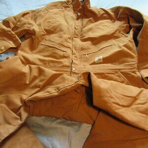 Mens Vtg Carhartt 996QZR Insulated Brown Duck Canvas Coveralls Sz 54 Regular